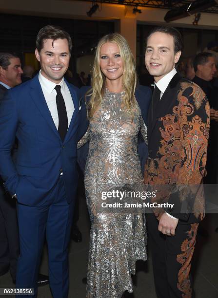 Andrew Rannells, Gwyneth Paltrow, and Jordan Roth attend the 11th Annual Golden Heart Awards benefiting God's Love We Deliver on October 16, 2017 in...