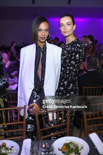 Joan Smalls and Andreea Diaconu attend the 11th Annual Golden Heart Awards benefiting God's Love We Deliver on October 16, 2017 in New York City.