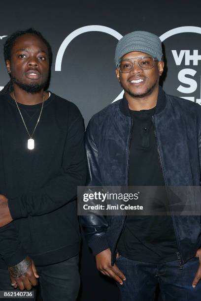 Oswin Benjamin and Sway Calloway attend the VH1 Save The Music 20th Anniversary #TurnItUpTo20 Gala at SIR Stage37 on October 16, 2017 in New York...