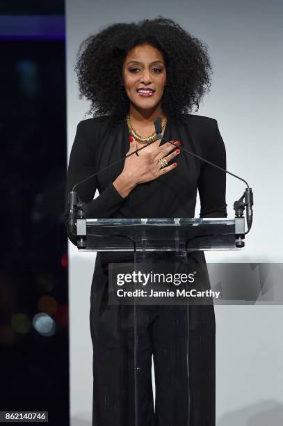 Sarah Jones speaks onstage during the 11th Annual Golden Heart Awards benefiting God's Love We Deliver on October 16, 2017 in New York City.