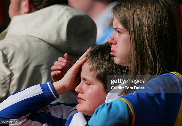 Chester City fans show their disappointment as their club has been relegated after the Coca-Cola League Two match between Aldershot Town and Chester...