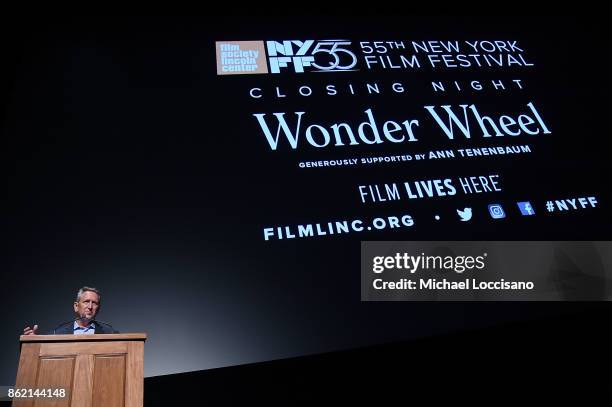 Film Society of Lincoln Center Board President Dan Stern introduces the screening of "Wonder Wheel" during the closing night of the 55th New York...