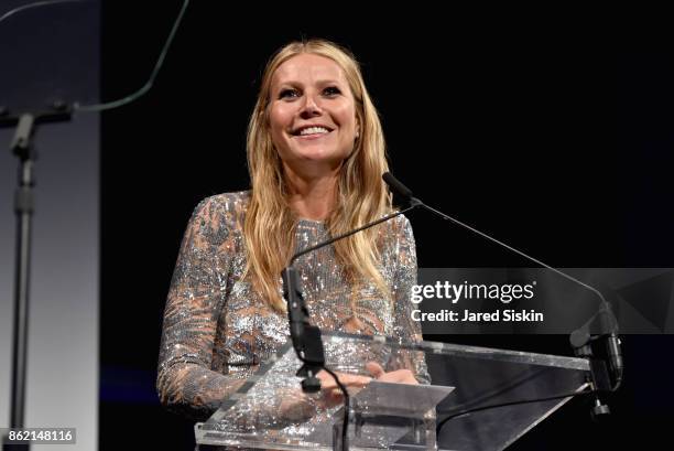 Gwyneth Paltrow speaks onstage during the 11th Annual Golden Heart Awards benefiting God's Love We Deliver at Spring Studios on October 16, 2017 in...