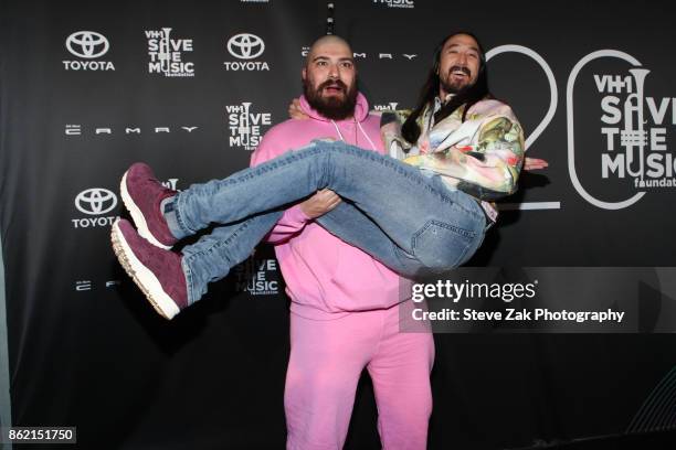 The Fat Jewish and DJ Steve Aoki attend VH1 Save The Music 20th Anniversary Gala at SIR Stage37 on October 16, 2017 in New York City.