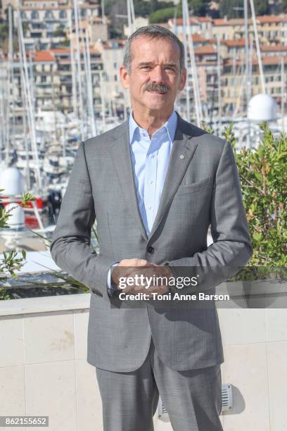 Canadian Astronaut Chris Hadfield attends Photocall for "Astronauts: Toughest Job In The Universe" as part of MIPCOM at the Palais des Festivals on...