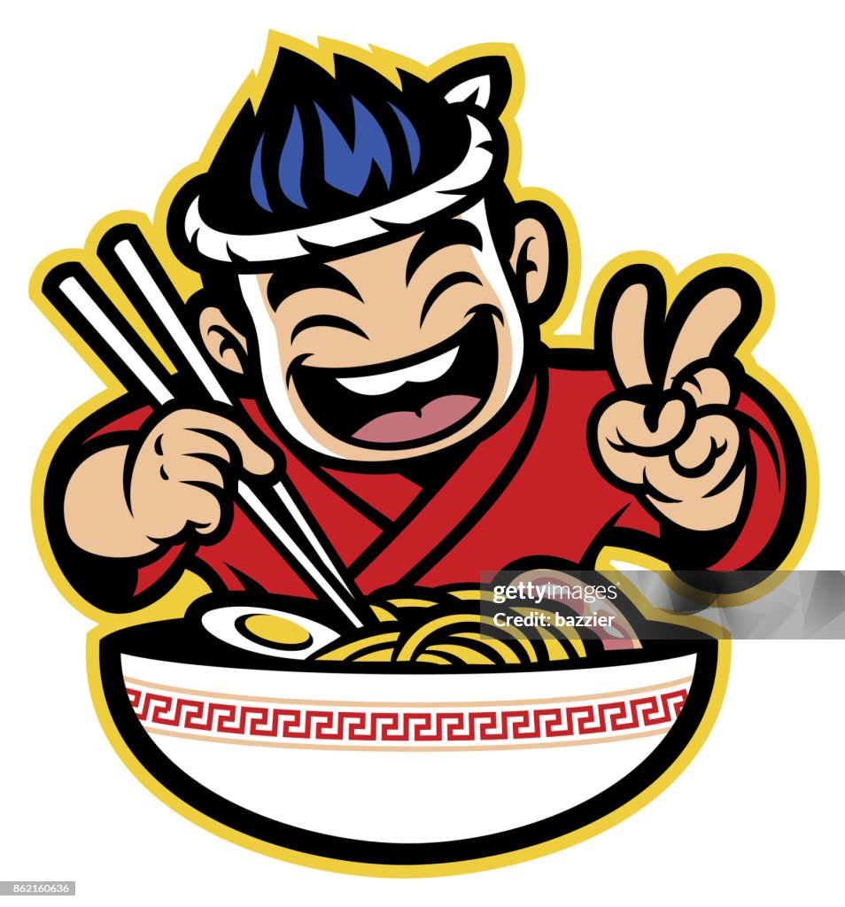 Chef De Dibujos Animados Japoneses Comer El Ramen Ilustración de stock -  Getty Images