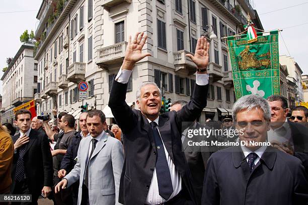 Roberto Formigoni, President of the Lombardy Region attends the march for Liberation Day on April 25, 2009 in Milan, Italy. The day is taken as...