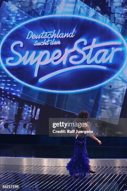 Sarah Kreuz performs her song during the rehearsal for the singer qualifying contest DSDS 'Deutschland sucht den Superstar' 7th motto show on April...