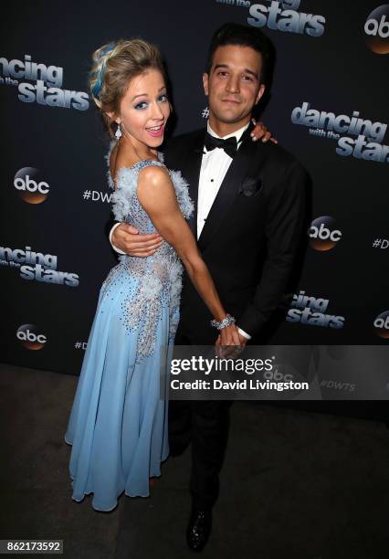 Violinist Lindsey Stirling and dancer Mark Ballas pose at "Dancing with the Stars" season 25 at CBS Televison City on October 16, 2017 in Los...