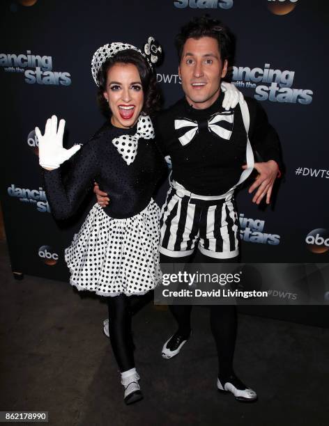 Personality Victoria Arlen and dancer Valentin Chmerkovskiy pose at "Dancing with the Stars" season 25 at CBS Televison City on October 16, 2017 in...