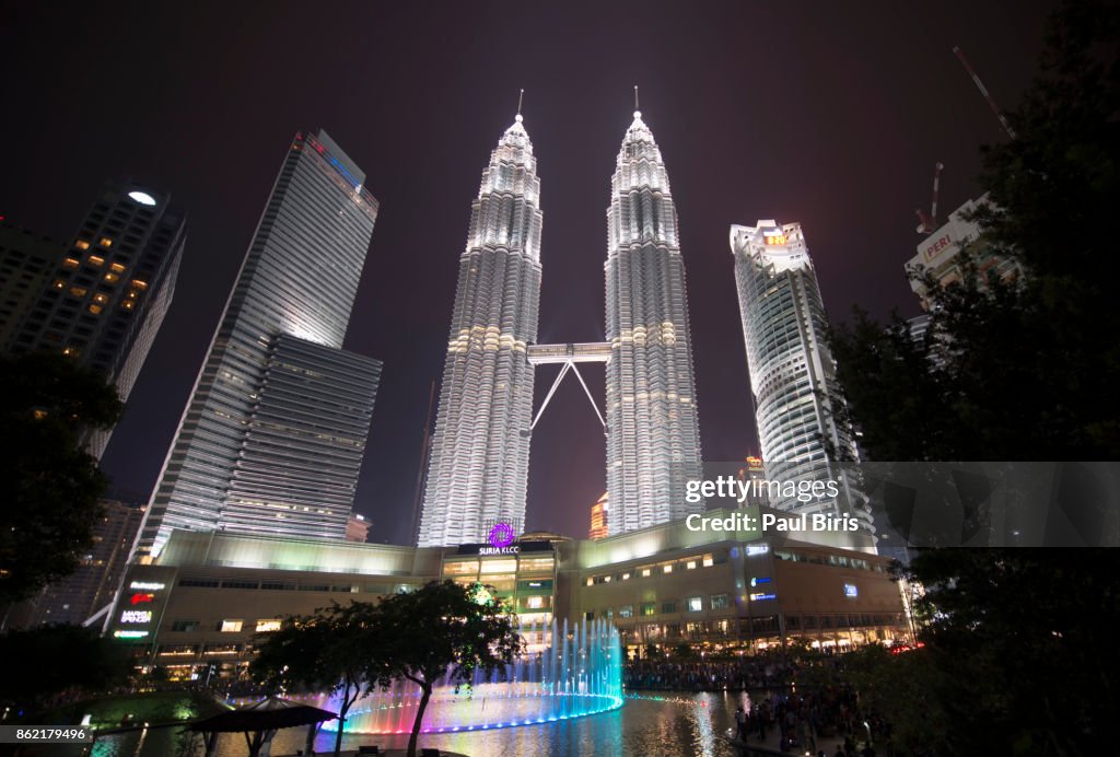 City skyline with Petronas Twin Towers by night, Kuala Lumpur, Malaysia