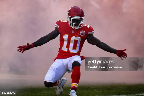 Kansas City Chiefs wide receiver Tyreek Hill before a week 6 NFL game between the Pittsburgh Steelers and Kansas City Chiefs on October 15, 2017 at...