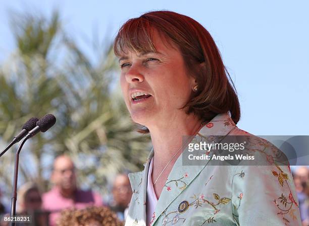 State Parks director Ruth Coleman speaks at the grand opening of the Annenberg Community Beach House at Santa Monica State Beach on April 25, 2009 in...