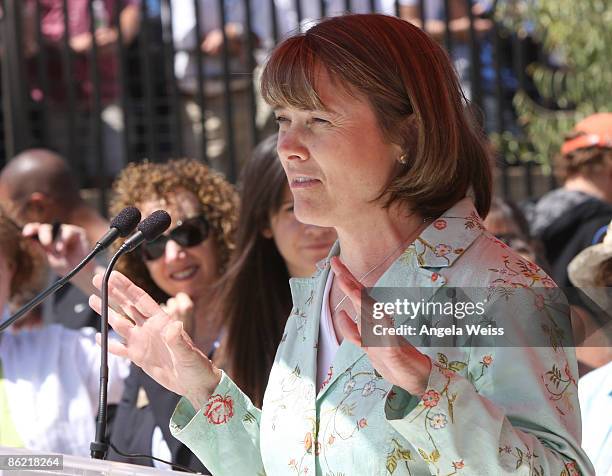 State Parks director Ruth Coleman speaks at the grand opening of the Annenberg Community Beach House at Santa Monica State Beach on April 25, 2009 in...