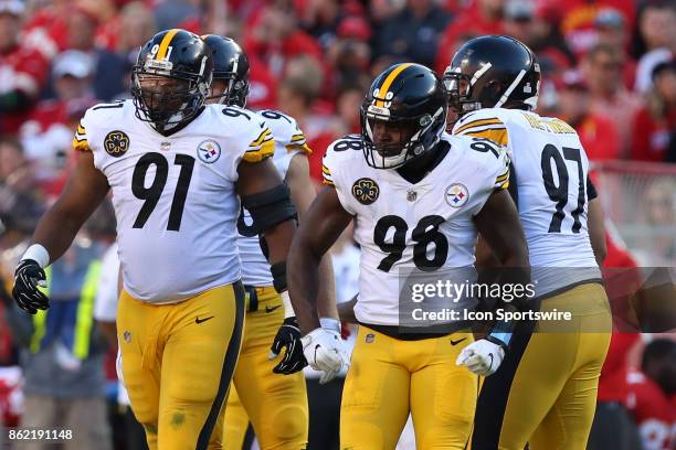 Pittsburgh Steelers inside linebacker Vince Williams and defensive end Stephon Tuitt after a tackle in the second quarter of a week 6 NFL game...