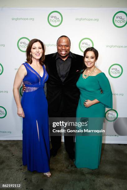 Camille Zamora, Lester Lynch and Monica Yunus during the Sing for Hope Gala 2017 at Tribeca Rooftop on October 16, 2017 in New York City.