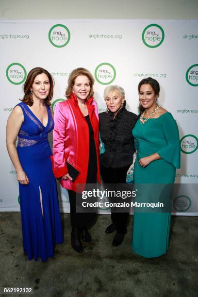 Camille Zamora, Renee Fleming, Eva Haller and Monica Yunus during the Sing for Hope Gala 2017 at Tribeca Rooftop on October 16, 2017 in New York City.