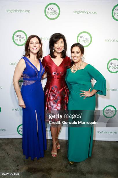 Camille Zamora, Andrea Jung and Monica Yunus during the Sing for Hope Gala 2017 at Tribeca Rooftop on October 16, 2017 in New York City.