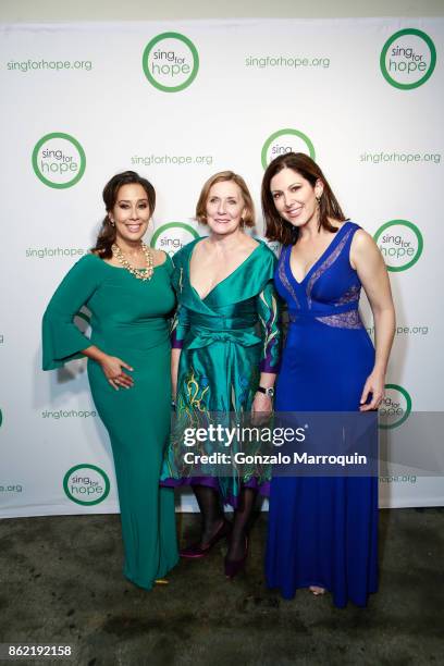 Monica Yunus, Ann Ziff and Camille Zamora during the Sing for Hope Gala 2017 at Tribeca Rooftop on October 16, 2017 in New York City.