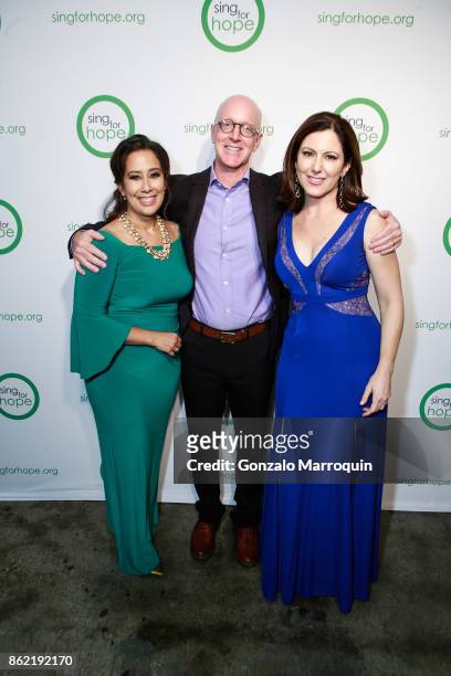 Monica Yunus, Jeff Snell and Camille Zamora during the Sing for Hope Gala 2017 at Tribeca Rooftop on October 16, 2017 in New York City.