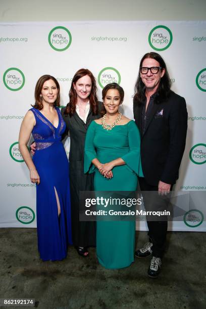 Camille Zamora, Jonina Skaggs, Monica Yunus and Bradley Skaggs during the Sing for Hope Gala 2017 at Tribeca Rooftop on October 16, 2017 in New York...