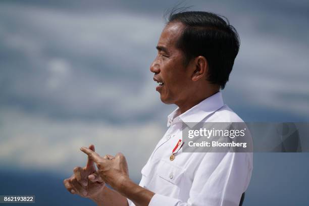 Joko Widodo, Indonesia's president, speaks during a Bloomberg Television interview in Silangit, North Sumatra, Indonesia, on Saturday, Oct. 14, 2017....