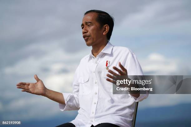 Joko Widodo, Indonesia's president, speaks during a Bloomberg Television interview in Silangit, North Sumatra, Indonesia, on Saturday, Oct. 14, 2017....