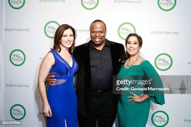 Camille Zamora, Lester Lynch and Monica Yunus during the Sing for Hope Gala 2017 at Tribeca Rooftop on October 16, 2017 in New York City.
