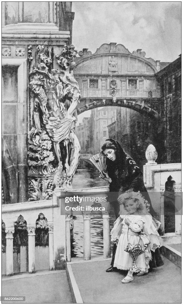 Antique photo of paintings: Women in Venice