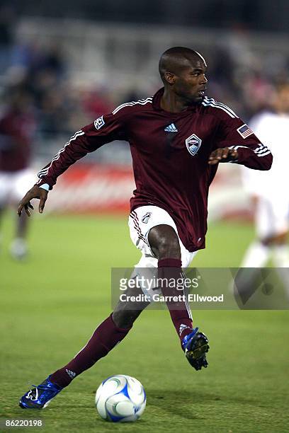 Omar Cummings of the Colorado Rapids controls the ball during the game against the Los Angeles Galaxy on April 25, 2009 at Dicks Sporting Goods Park...