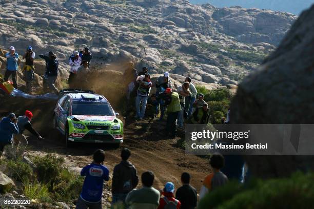 Jari Matti Latvala of Finland and Mikka Anttila of Finland race in the Abu Dhabi Ford Focus during Leg 2 of the WRC Argentina Rally on April 25, 2009...
