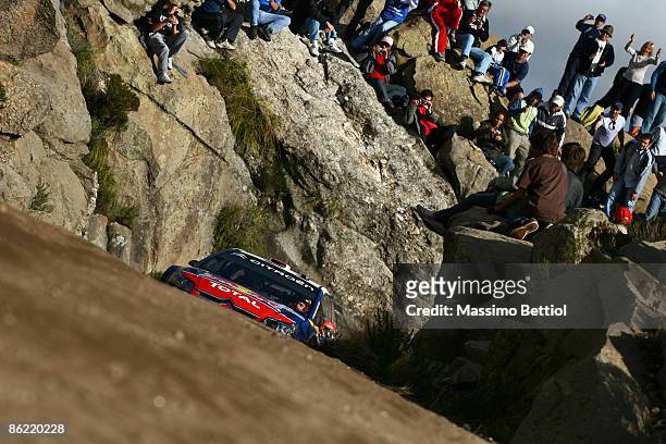 Daniel Sordo of Spain and Marc Marti of Spain race in the Citroen C4 Total during Leg 2 of the WRC Argentina Rally on April 25, 2009 in Cordoba,...