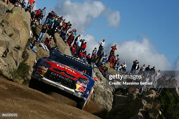 Sebastien Loeb of France and Daniel Elena of Monaco race in the Citroen C4 Total during Leg 2 of the WRC Argentina Rally on April 25, 2009 in...