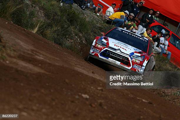 Sebastien Ogier of France and Julien Ingrassia of France race in the Citroen C4 Junior Rally Team during Leg 2 of the WRC Argentina Rally on April...