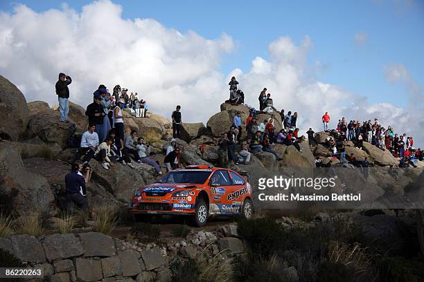 Henning Solberg of Norway and Cato Menkerud of Norway race in the Stobart VK Ford Focus during Leg 2 of the WRC Argentina Rally on April 25, 2009 in...