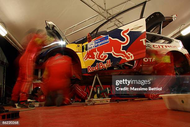 Daniel Sordo of Spain and Marc Marti of Spain in the service park area during Leg 2 of the WRC Argentina Rally on April 25, 2009 in Cordoba,...