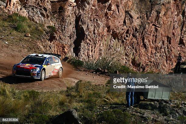 Daniel Sordo of Spain and Marc Marti of Spain race in the Citroen C4 Total during Leg 2 of the WRC Argentina Rally on April 25, 2009 in Cordoba,...