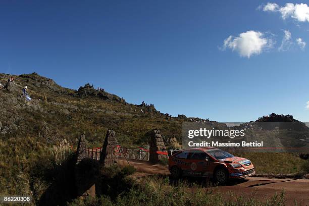 Henning Solberg of Norway and Cato Menkerud of Norway race in the Stobart VK Ford Focus during Leg 2 of the WRC Argentina Rally on April 25, 2009 in...