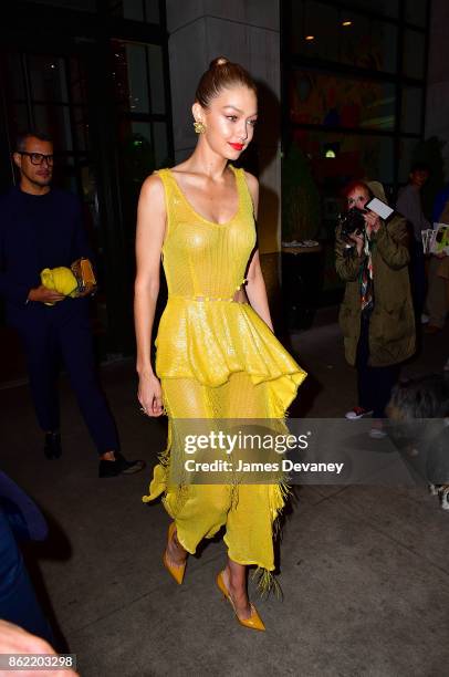 Gigi Hadid leaves The Whitby Hotel on October 16, 2017 in New York City.