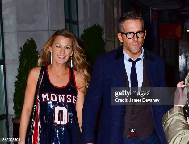 Blake Lively and Ryan Reynolds leave The Whitby Hotel on October 16, 2017 in New York City.