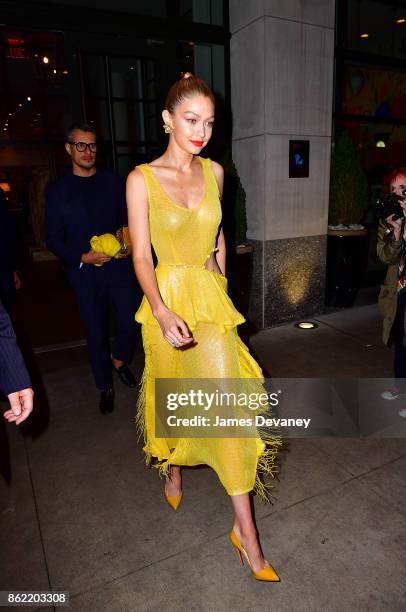 Gigi Hadid leaves The Whitby Hotel on October 16, 2017 in New York City.