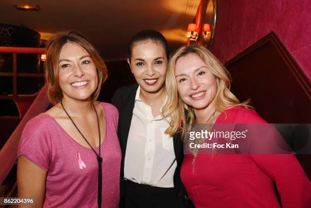 Presenter Shirley Bousquet, producer Saida Jawad and actress Jeanne Savary attend the 'Souffle de Violette' Auction Party As part of 'Octobre Rose'...