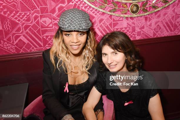 Singer Louisy Joseph and designer Zelia Van Den Bulke attend the 'Souffle de Violette' Auction Party As part of 'Octobre Rose' Hosted by Ereel at...