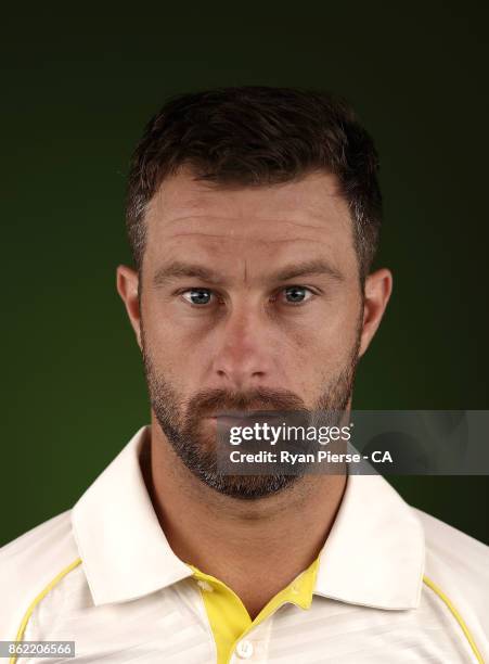 Matthew Wade of Australia poses during the Australia Test cricket team portrait session at Intercontinental Double Bay on October 15, 2017 in Sydney,...