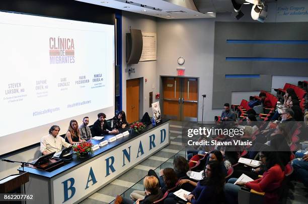 Dr. Steven Larson, Executive Director, Puentes De Salud; Dr. Daphne Owens, physician volunteer, Puentes De Salud; moderator Gabe Gonzalez; filmmaker...