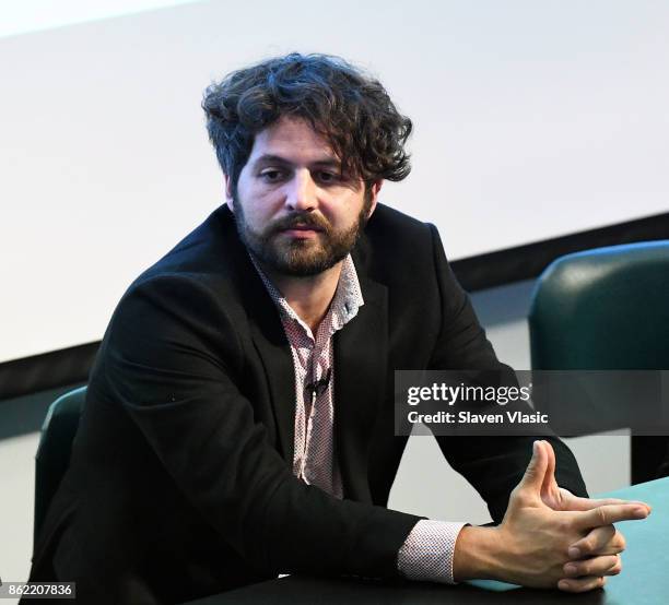 Filmmaker Maxim Pozdorovkin attends a panel discussion for HBO Documentary Films' special screening of "Clinica de migrantes" at Barnard College on...