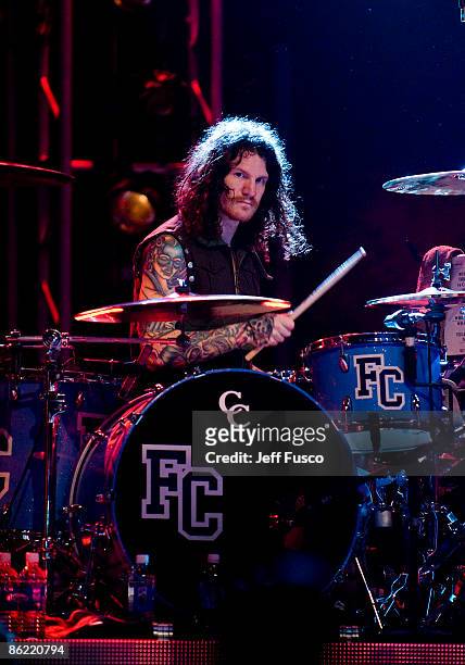 Andy Hurley of Fall Out Boy performs live in concert at the mtvU Movies and Music Festival at the Merriweather Post Pavilion April 25, 2009 in...