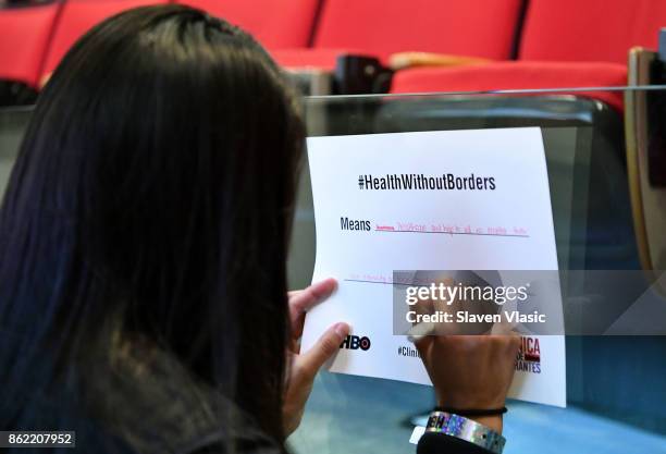 View at the panel discussion for HBO Documentary Films' special screening of "Clinica de migrantes" at Barnard College on October 16, 2017 in New...