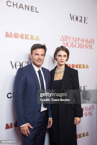 Francois Ozon and Marine Vacth attend the "L'Amant Double" premiere on October 16, 2017 in Moscow, Russia.