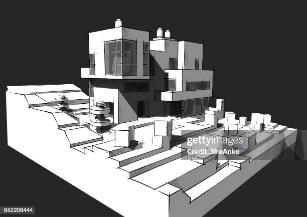 architecture from white plastic blocks. - single brick stock illustrations